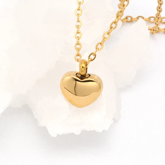 Colar de urna de cinzas personalizadas com pingente de coração de joias banhadas a ouro 18K de aço inoxidável