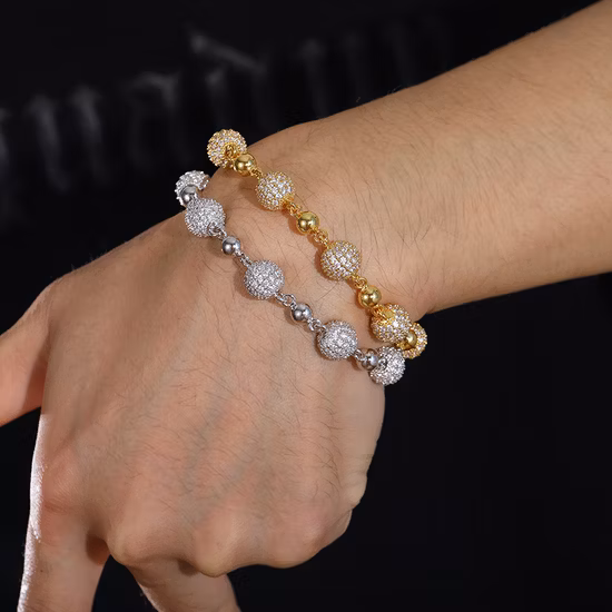 Novo design de corrente 10mm com corrente de miçangas geladas 18k latão banhado a ouro aaaaa cz diamante atacado joias da moda